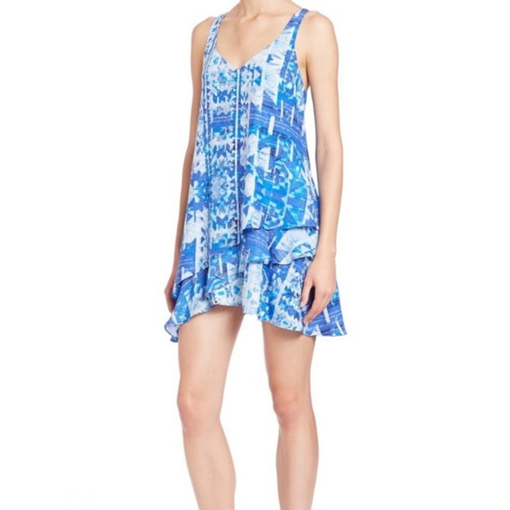 Parker Silk Dress Blue Abstract Racerback Hi-Lo Ruffle Size S - Picture 8 of 8